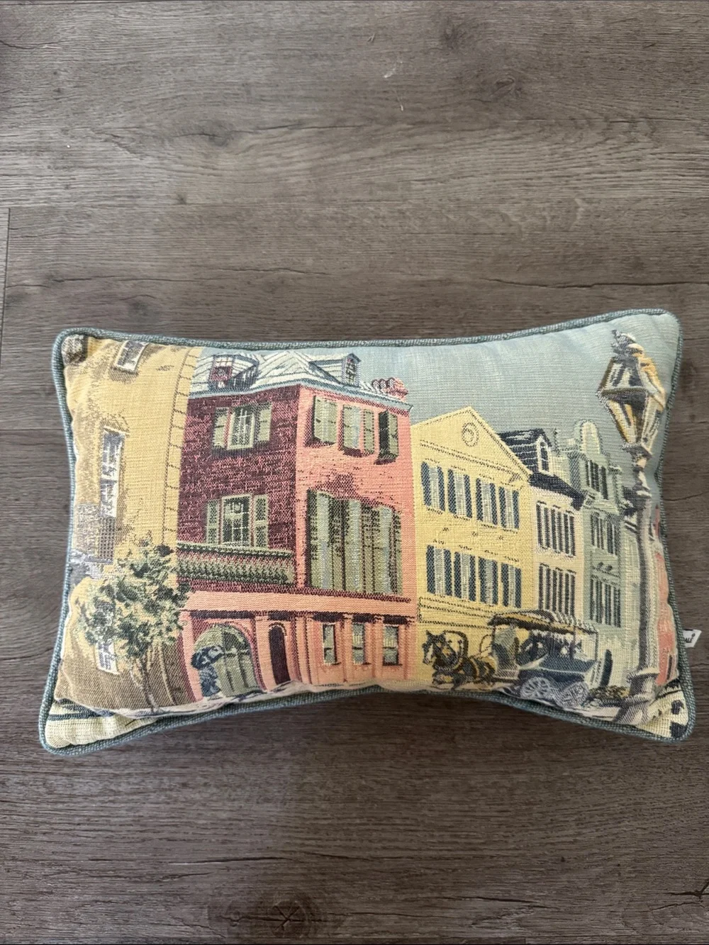 Vintage Riverdale throw pillow. Rainbow row tapestry
